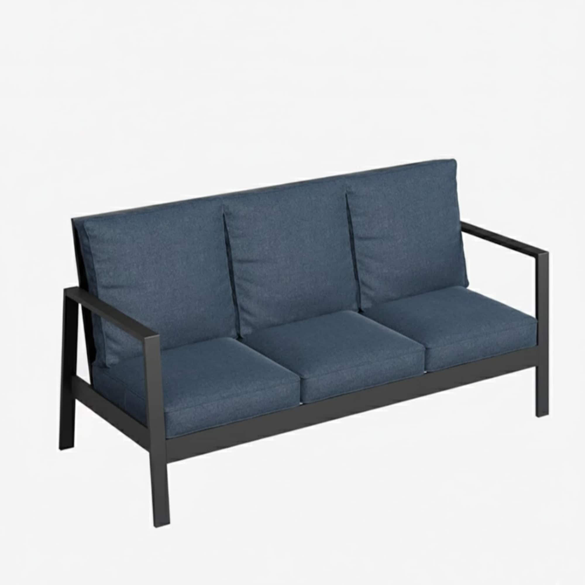Mondawe - 75" 3-Seat Aluminum Patio Sofa with Cushions - Black+Blue
