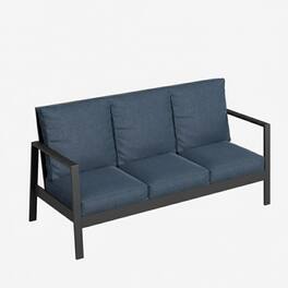 Mondawe - 75" 3-Seat Aluminum Patio Sofa with Cushions - Black+Blue