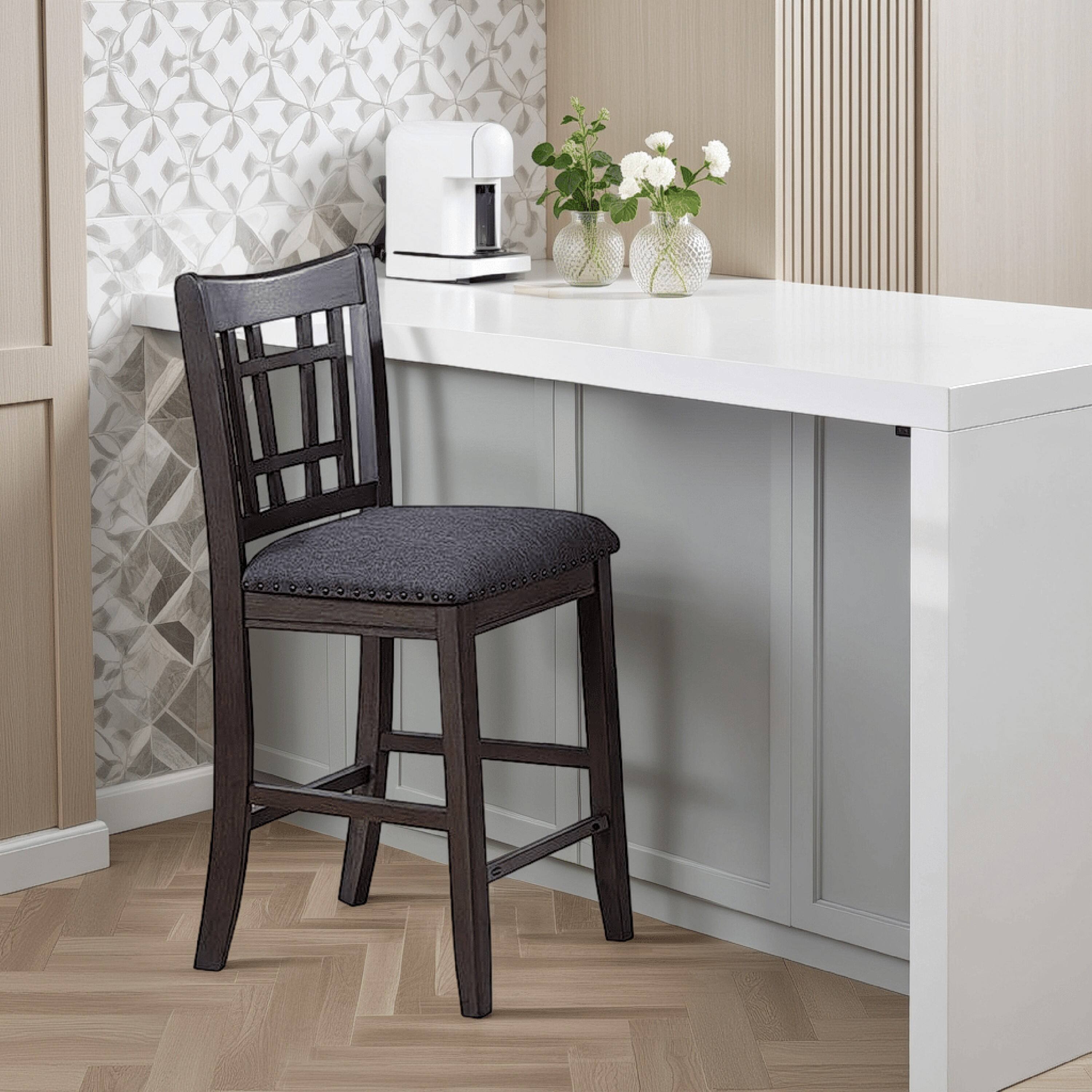 Alt View 5. Manhattan Lane - Raha Counter Height Chairs, Set of 2, Nailhead Trim, Open Square Back - Gray, Brown.