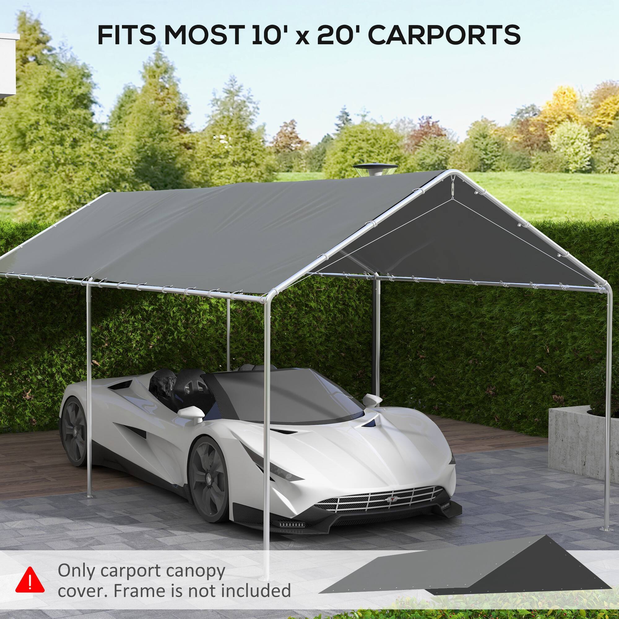 FITS MOST 10' X 20' CARPORTS

Only carport canopy cover. Frame is not included