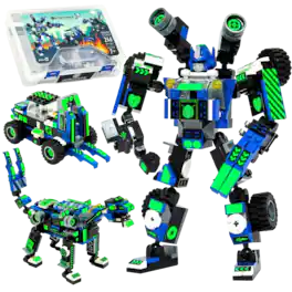 JitteryGit - Robotryx Snabglider 3-in-1 Robot Building Set – 246-Piece Blue Warrior & Puma with Forklift