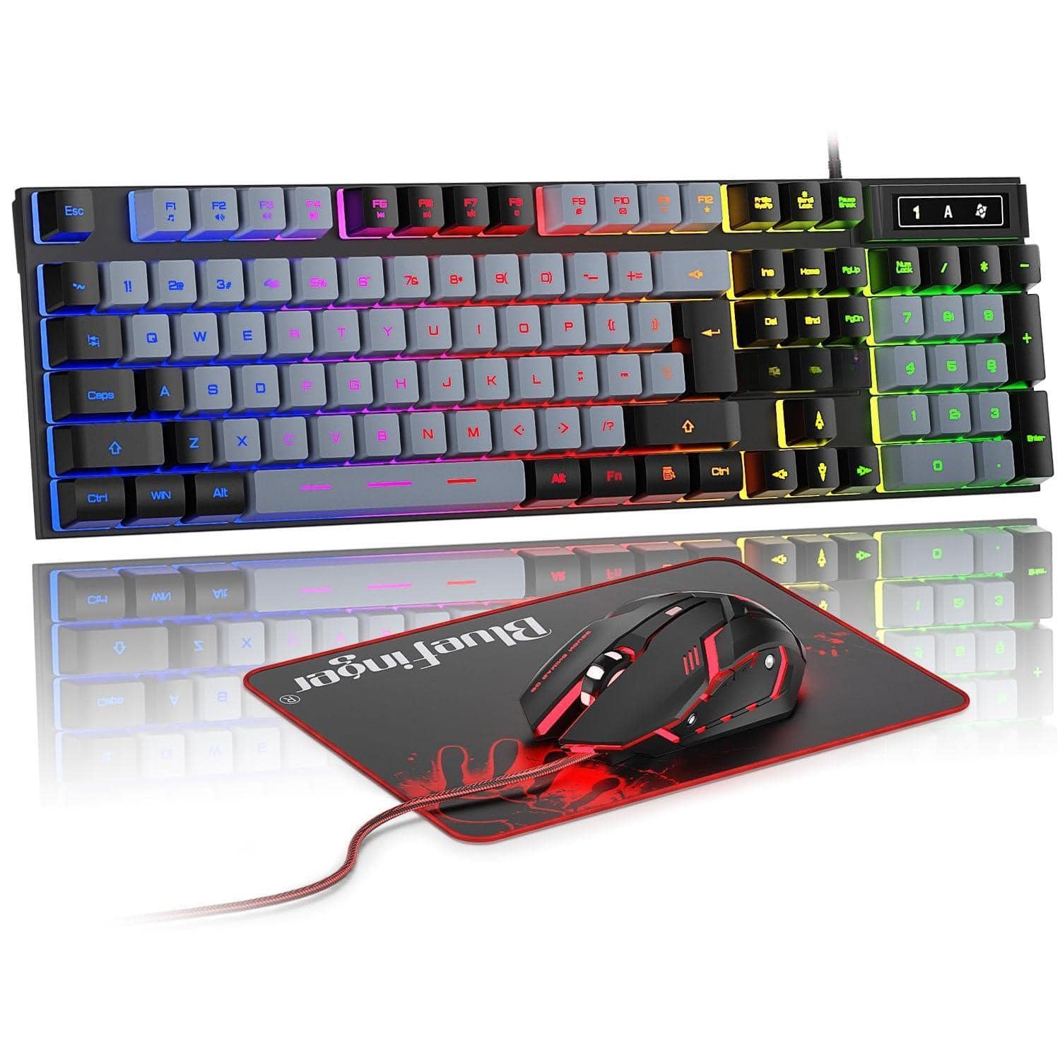 Earthley Blooms - Rgb Gaming And Backlit Mouse Combo Usb Wired Led Set For Laptop Pc Computer Game Work - Wireless - Black & Gray