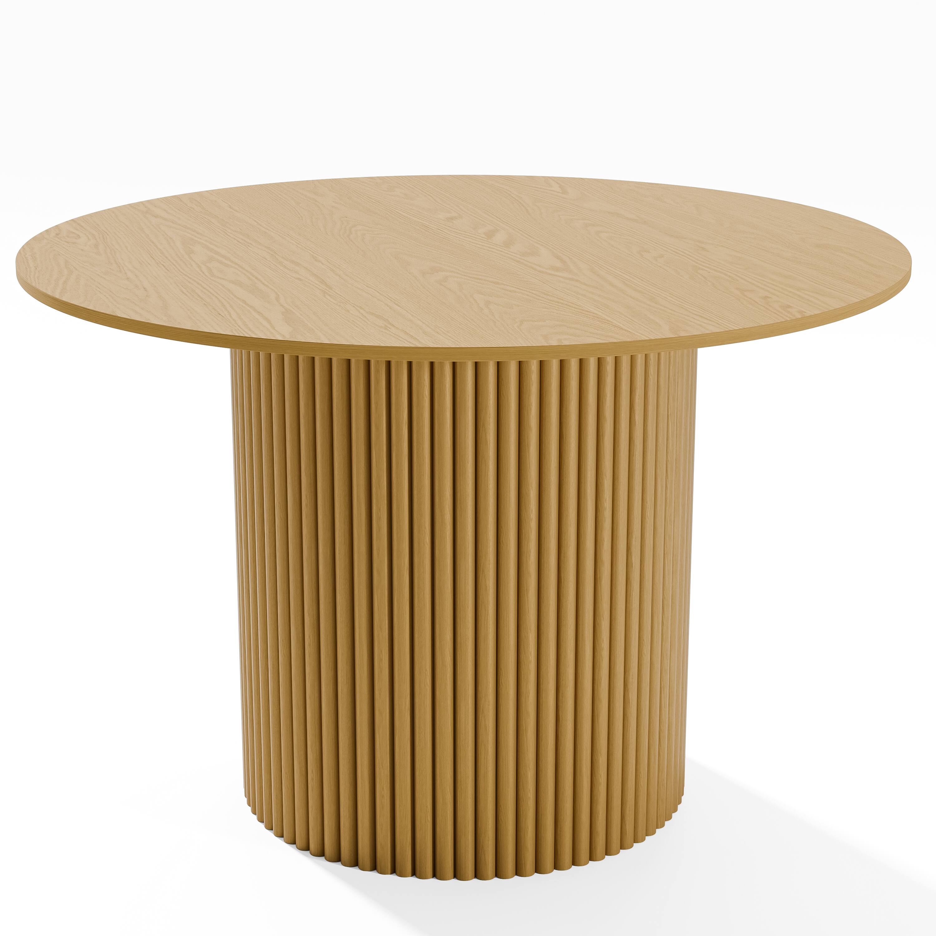 Angle. PexFix - Minimalist Farmhouse Clean Edge Round Solid Oak 46 in. W Slim-Stripe Base Kitchen & Dining Table Seats 4 - Natural.