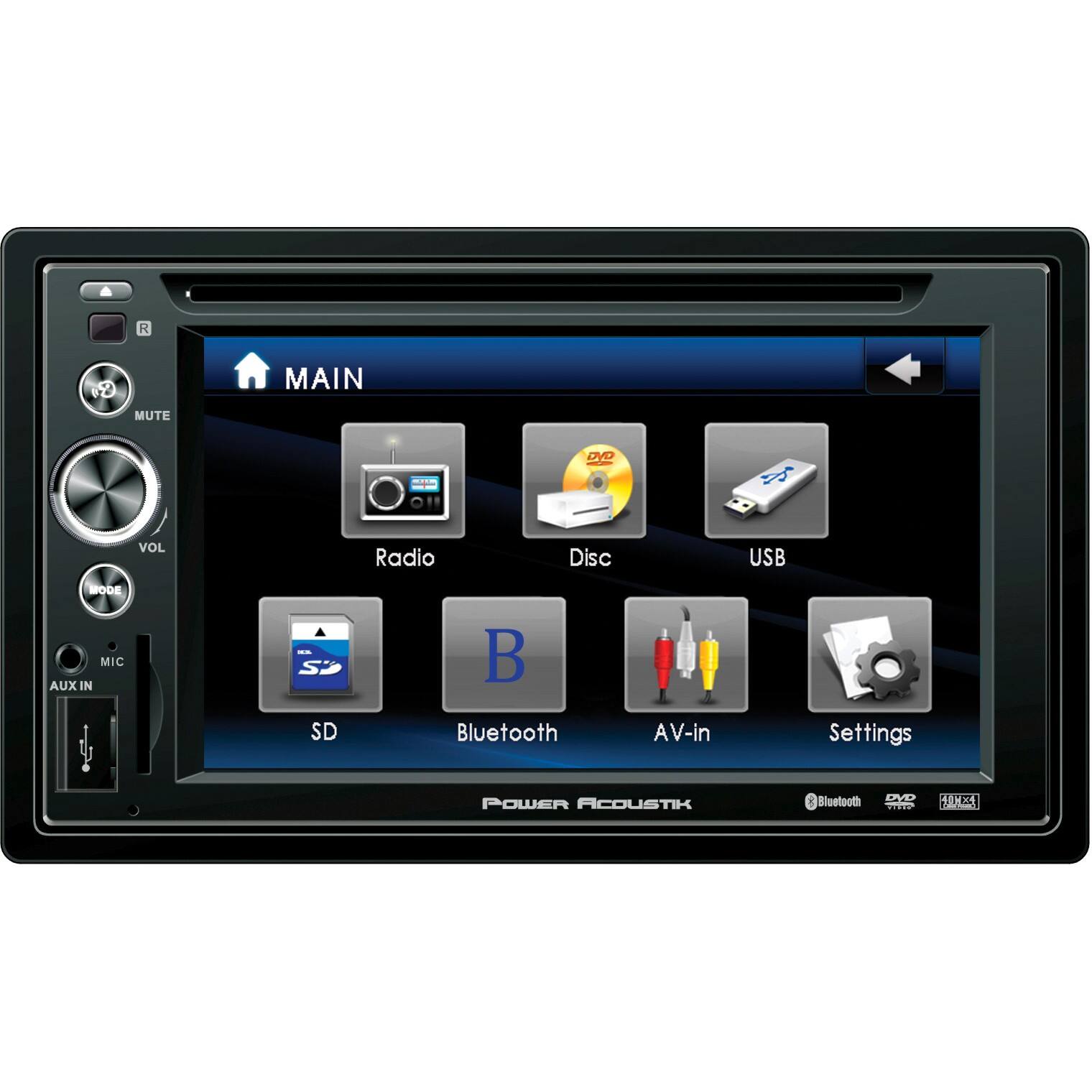 Alt View Standard 20. Power Acoustik - Car DVD Player - 6.2" Touchscreen LCD Display - 480 x 234 - 56 W RMS - In-dash - Double DIN.