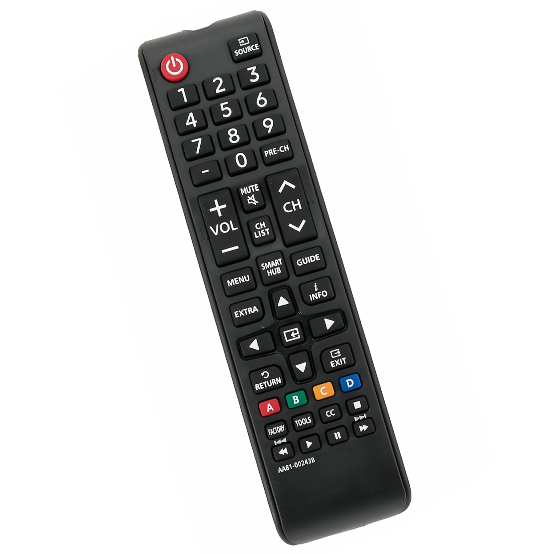 SOURCE 3 2 1 6 5 4 9 8 7 PRE-CH 0 - MUTE CH + VOL CH LIST - SMART GUIDE HUB MENU i INFO EXTRA EXIT RETURN D C B A CC b TOOLS FACTORY I AA81-002438