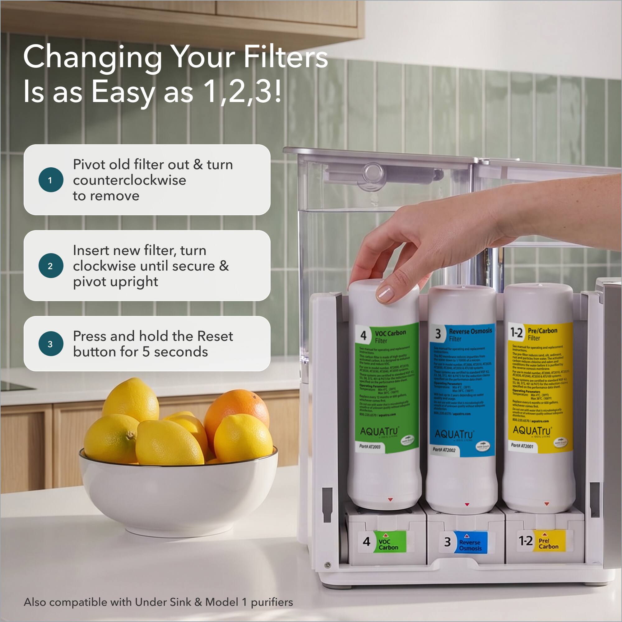 AquaTru Filter 1 Year Supply | 2 Pre/Carbon Filters & 1 VOC Filter + 1 ...