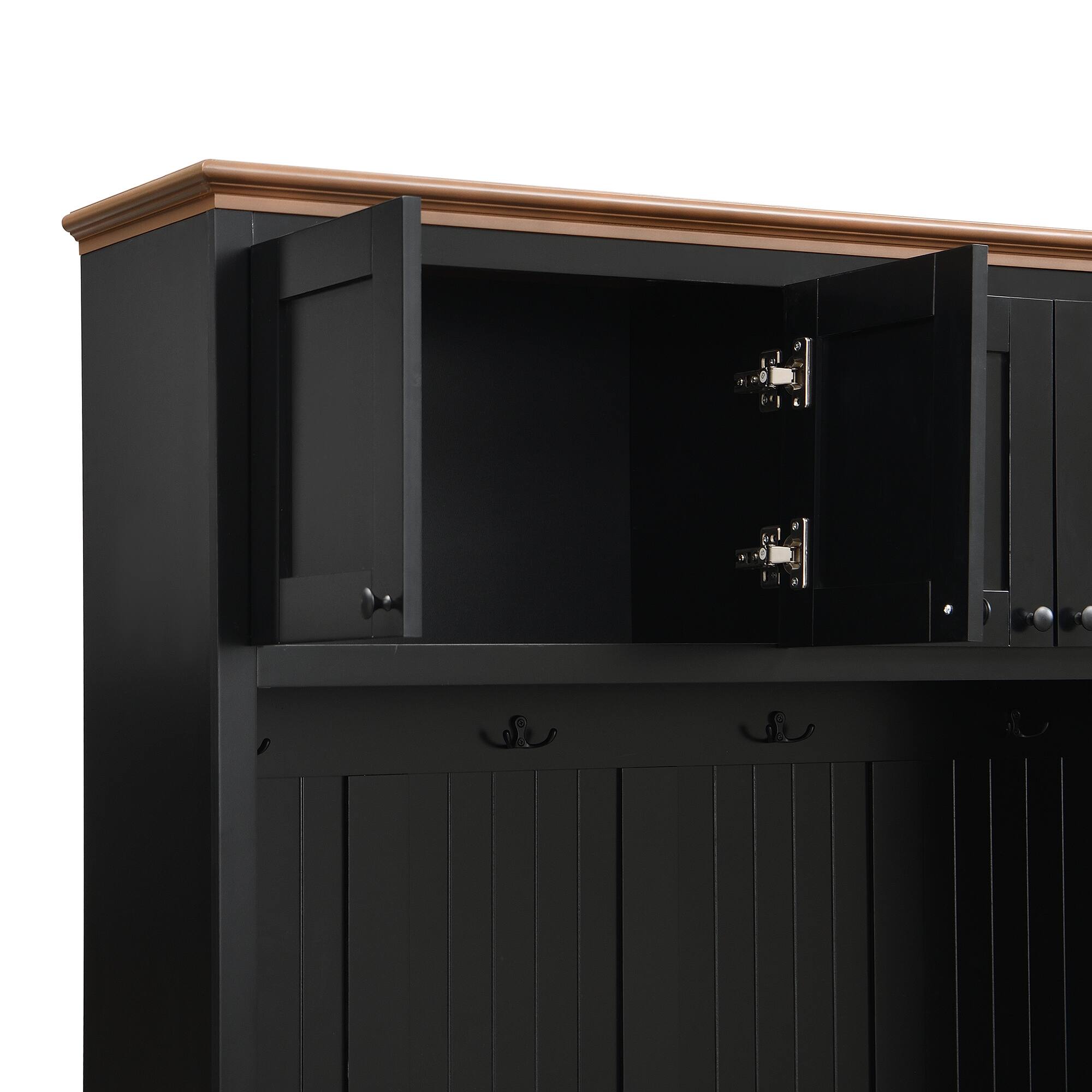 Alt View 1. Whisen - 78.7-Inch Hall Tree with Storage Bench, 5-in-1 Entryway Organizer with Cabinets & Drawers-Black - Black.