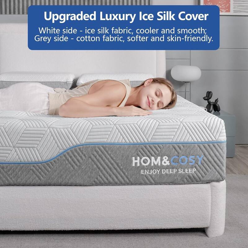 Upgraded Luxury Ice Silk Cover White side - ice silk fabric, cooler and smooth; Grey side - cotton fabric, softer and skin-friendly. HOM&COSY ENJOY DEEP SLEEP