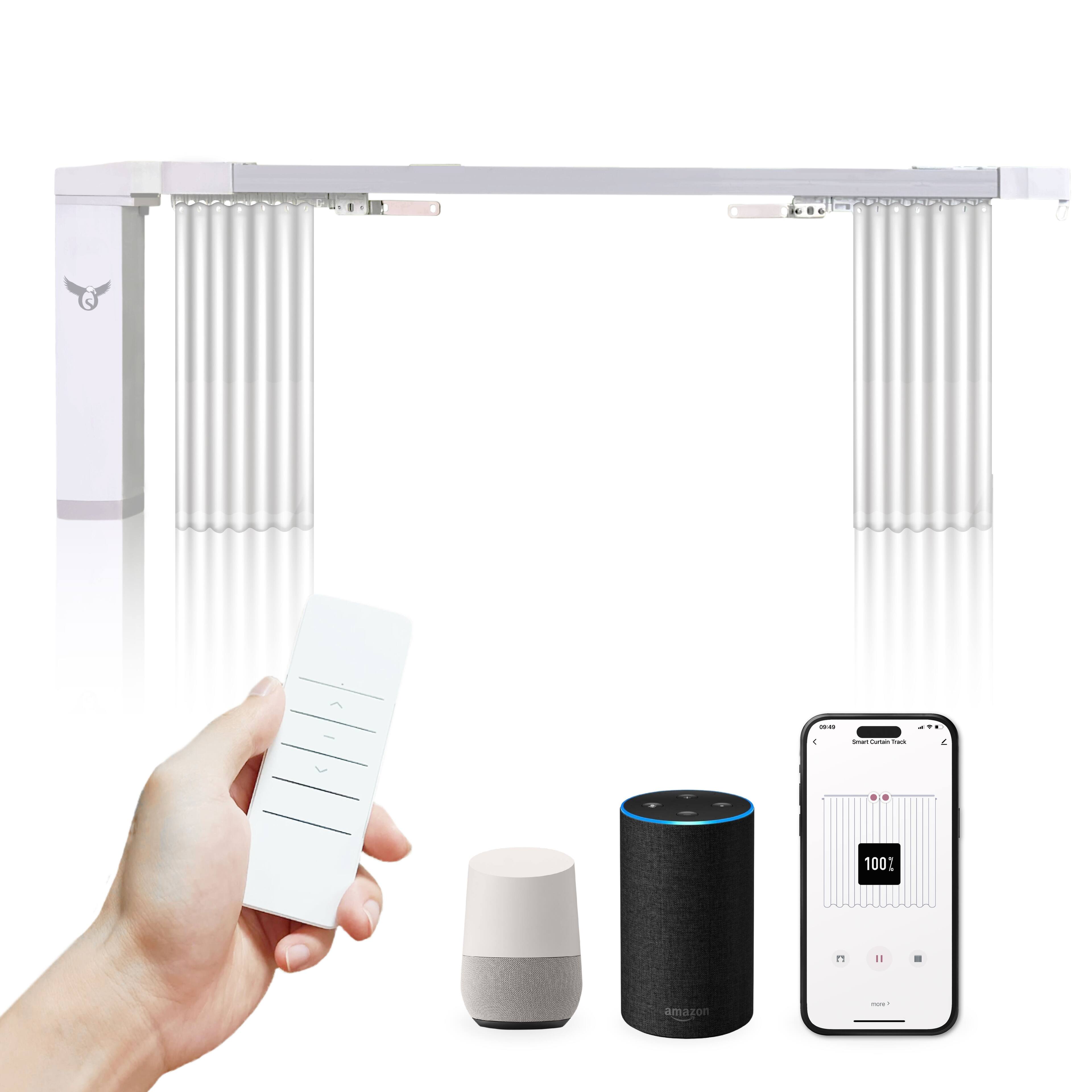 Osprey - Smart Curtain Track, Single-Piece Motorized Rod, Adjustable Length, Remote & App Control, Alexa/Google Compatible - White