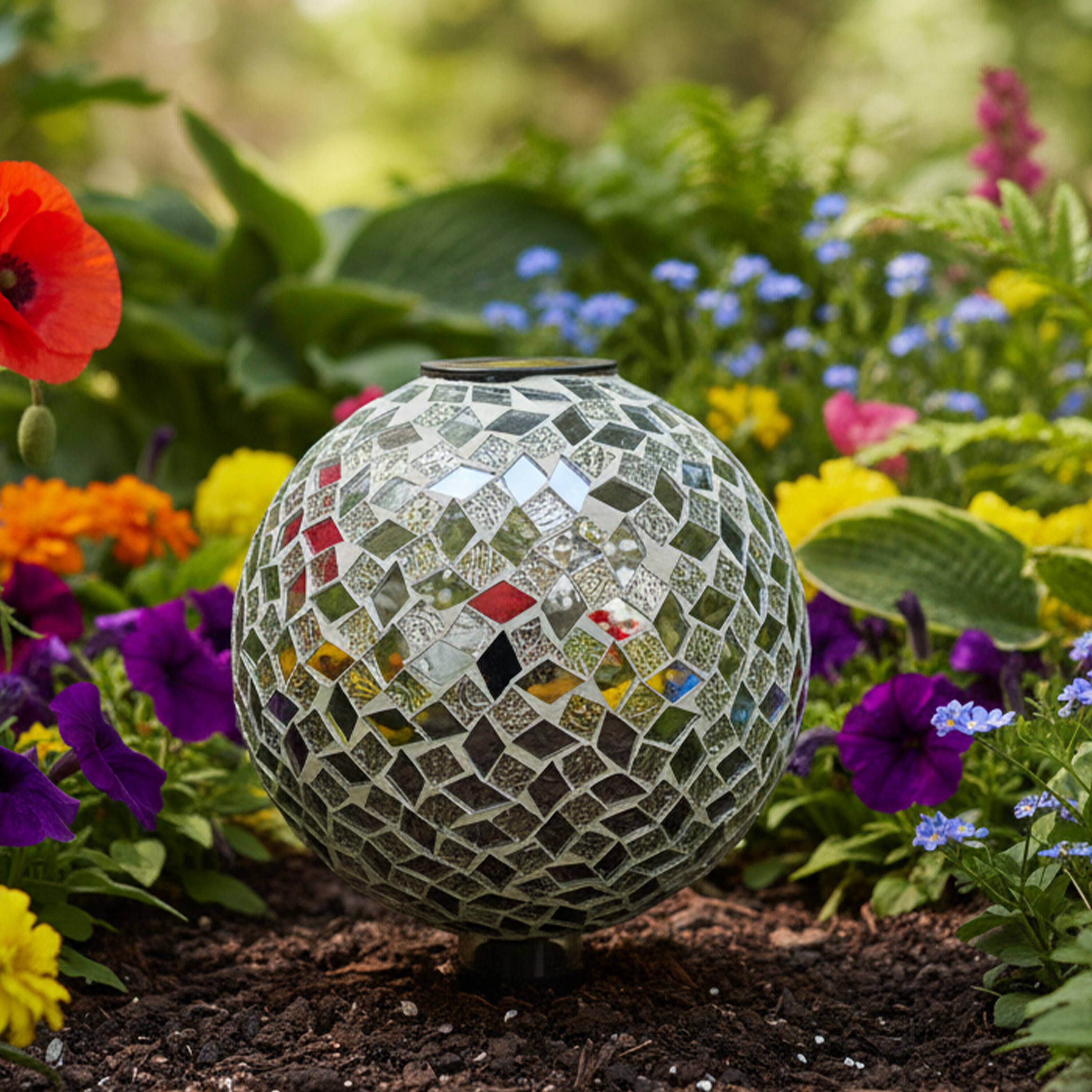 Alt View 10. Sunnydaze - Mosaic Gazing Ball with Solar Light - 10 in - Mirrored Diamond.