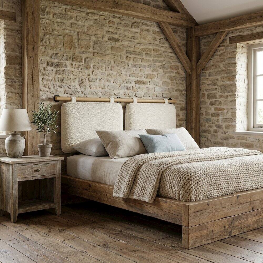 Angle. FurniFact - Chenille Upholstered King Size Wall-Mounted Headboard with Soft Padding - Beige.