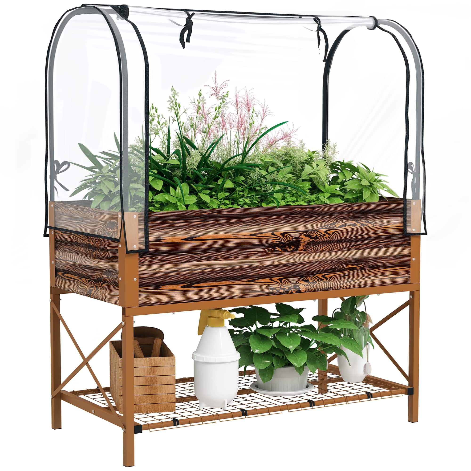 Outsunny - Garden Bed with Legs and Cover - Brown