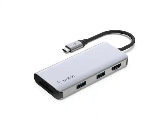 Front. Belkin - Belkin USB-C 5-in-1 Multiport Adapter, Laptop Docking Station, 2x USB-A 3.1, 4k HDMI @ 30Hz, Up to 5Gps data transfer.