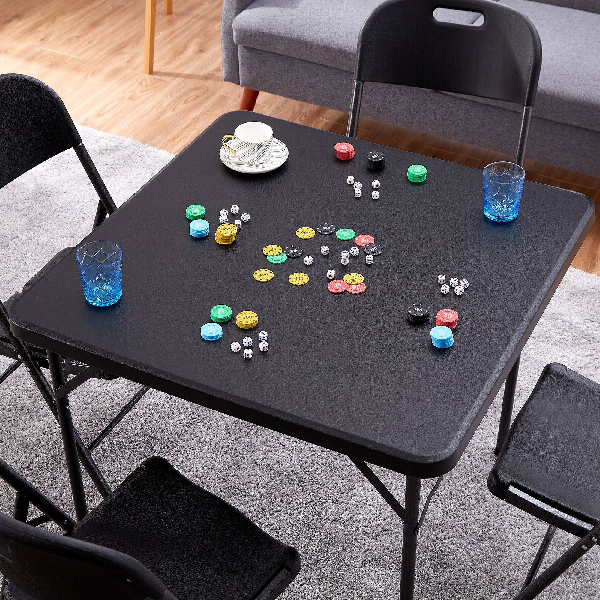 Alt View 1. Vecelo - Folding Card Table and Chairs Set for 4 – Portable HDPE Folding Table with Metal Frame for Indoor & Outdoor Use - Black.