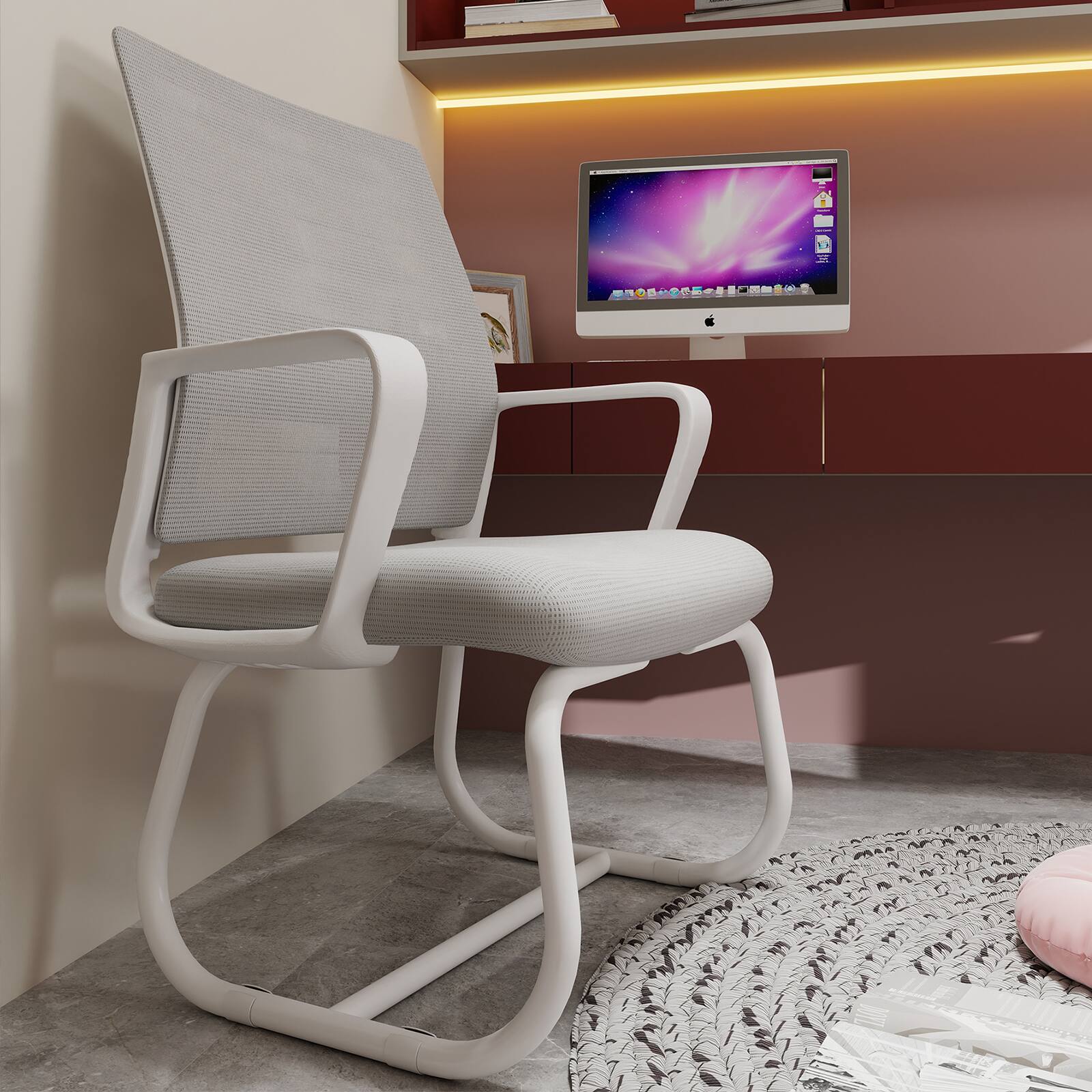 Alt View 5. GOODSILO - Minimalist Modern Office Chair - Metal Frame, Soft Cushion, Home & Office Use - White+Gray.