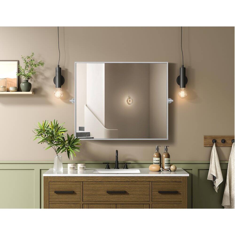 Alt View 10. Elegant Kitchen and Bath - Amoura 30X36 Pivot Mirror In Silver - Silver.