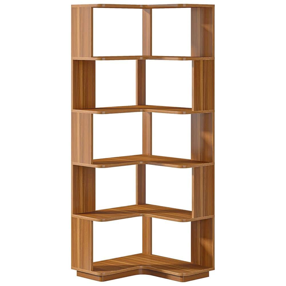 Kadyn - Bookshelf, Storage Shelf, Bookcase,6-Tier Corner Bookshelf, 64.96" Corner Bookcase with Anti-Drop Panel - Wood Grain