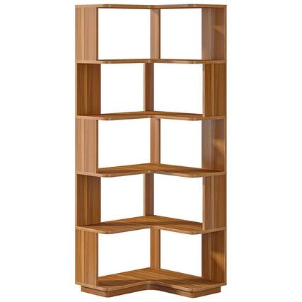 Front. Kadyn - Bookshelf, Storage Shelf, Bookcase,6-Tier Corner Bookshelf, 64.96" Corner Bookcase with Anti-Drop Panel,Wood Grain - Wood Grain.