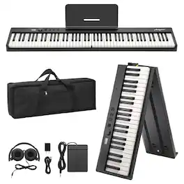 GARVEE - 88 Key Foldable Portable Piano – Compact Full-Size Electronic Keyboard with Bluetooth - Black and White