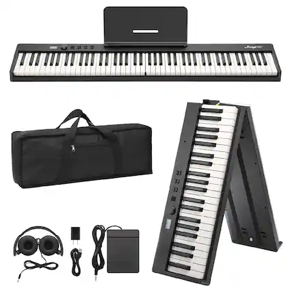 Front. GARVEE - 88 Key Foldable Portable Piano – Compact Full-Size Electronic Keyboard with Bluetooth - Black and White.
