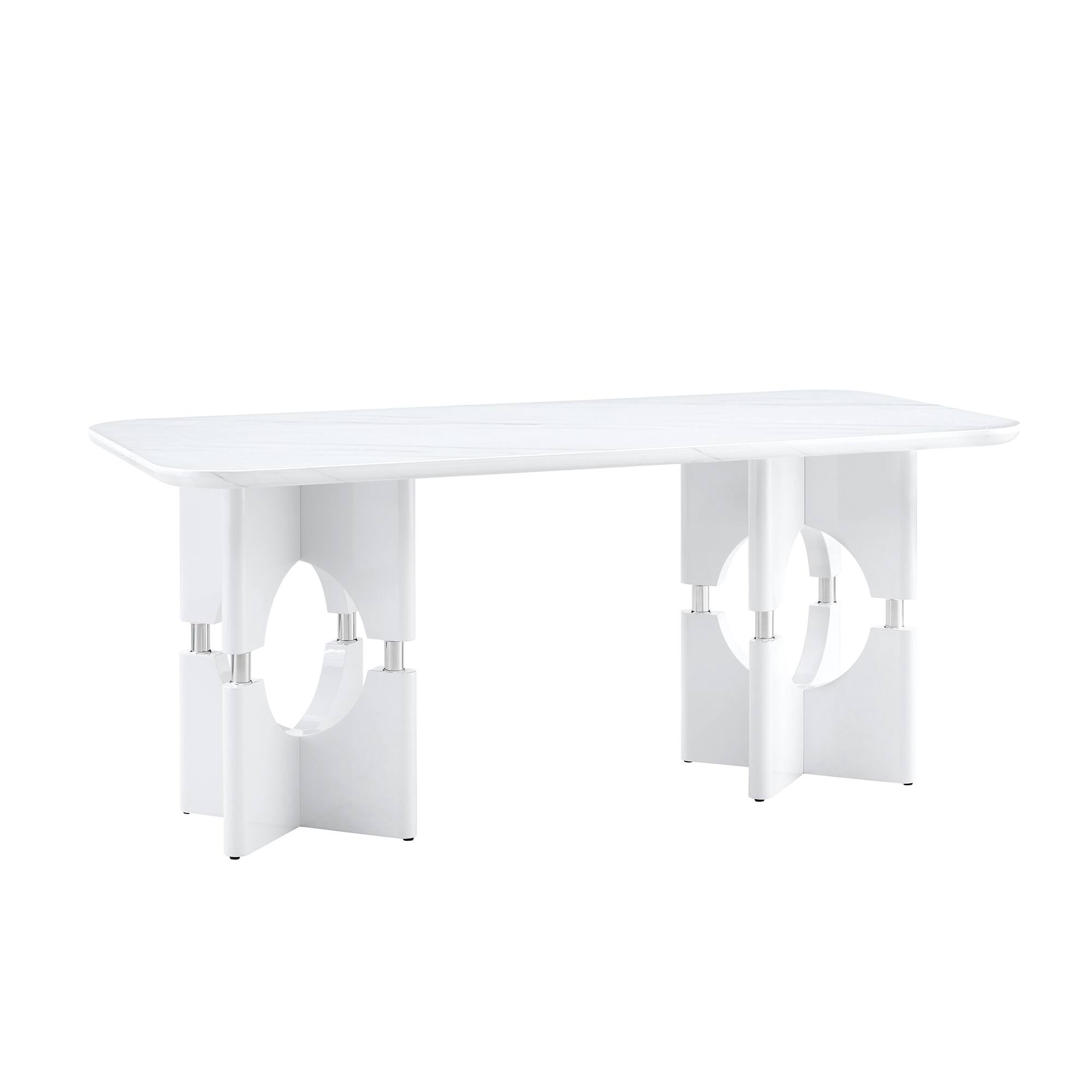 Alt View 8. Loheer - Loheer- Modern Faux Marble Dining Table 5.9x2.8x2.5 ft Hollow Metal Frame Kitchen Table For Apartments - White.