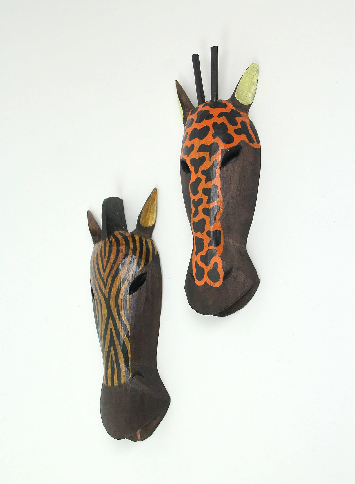 Alt View 1. Zeckos - Set of 2 Zebra and Giraffe Mask Wall Hangings – Safari Decor, 12 Inches High - Brown.