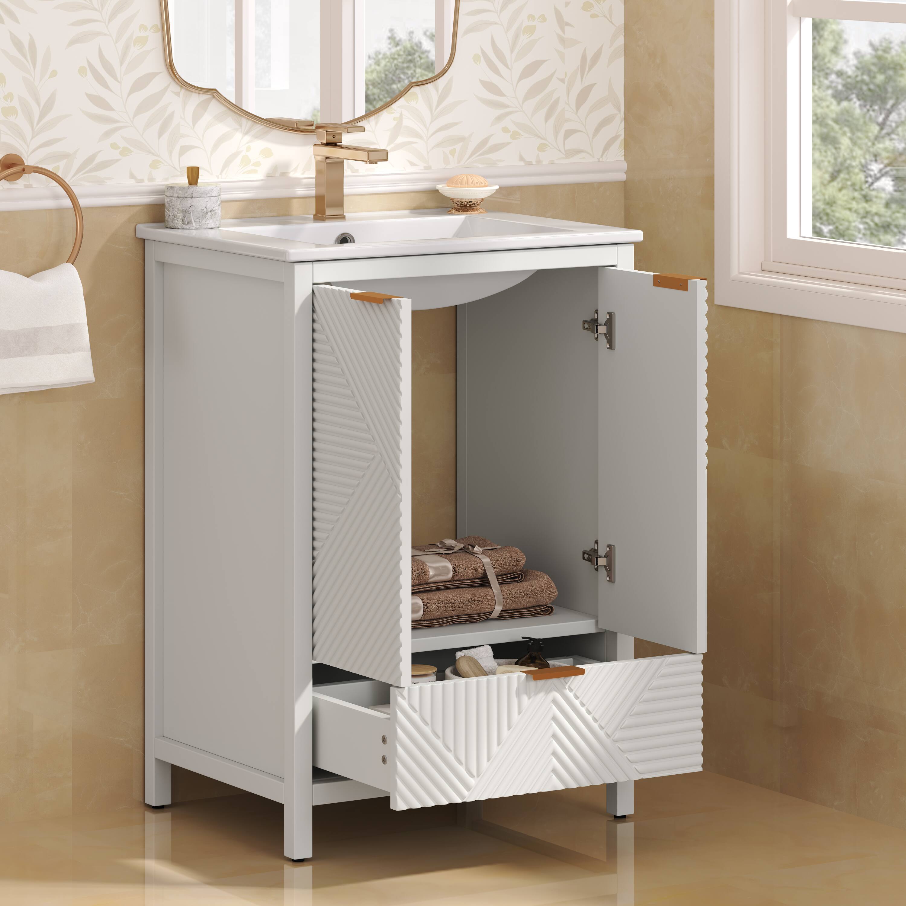 Alt View 1. Loheer - 2.02 ft Bathroom Vanity with Ceramic Sink and Single Faucet Hole - White.