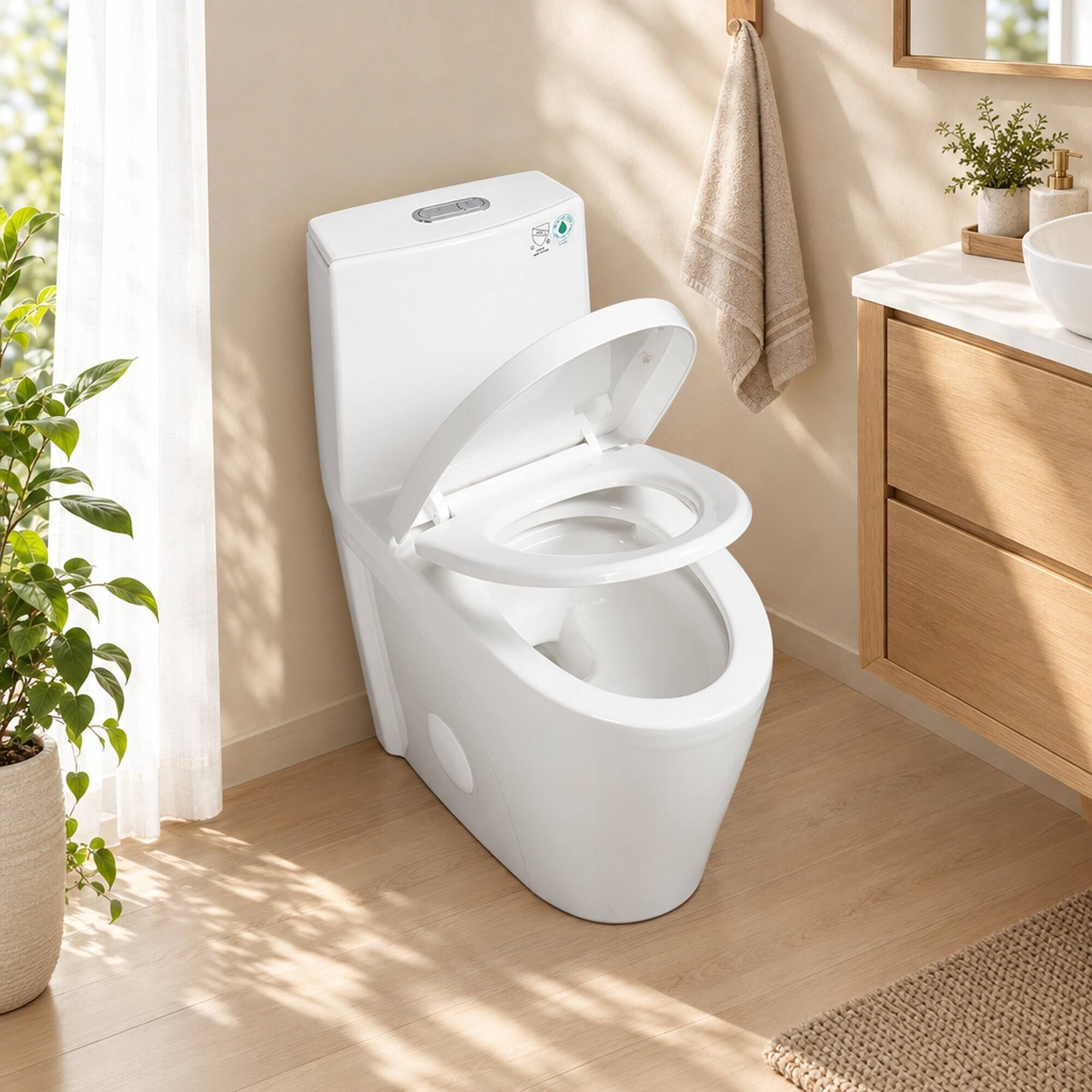 RYHNUYNE One Piece Toilet, Dual Flush Elongated Comfort Height Floor ...