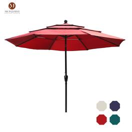 Mondawe - 10ft Patio Market Umbrella 3 Tier Double Airvent Outdoor Umbrella - Red