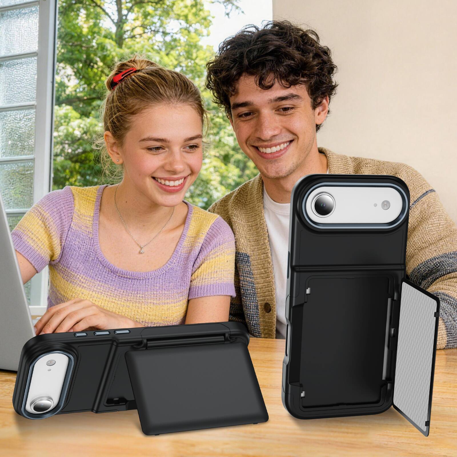 Alt View 3. Dteck - RFID Wallet Case for Apple iPhone Air, Shockproof Drop Protection Cover with Hidden Card Slot and Kickstand - Black.