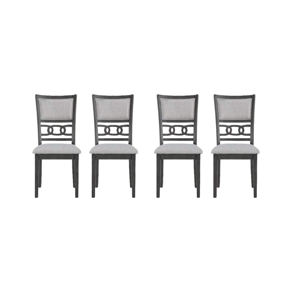 FurniFact - Solid Wood Dining Chair Set of 4 Fabric Seat Contemporary Style - Gray