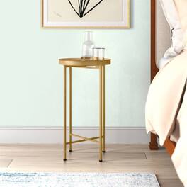 Hivvago - Metal Round End Table Nightstand with Removable Tray Top - Gold