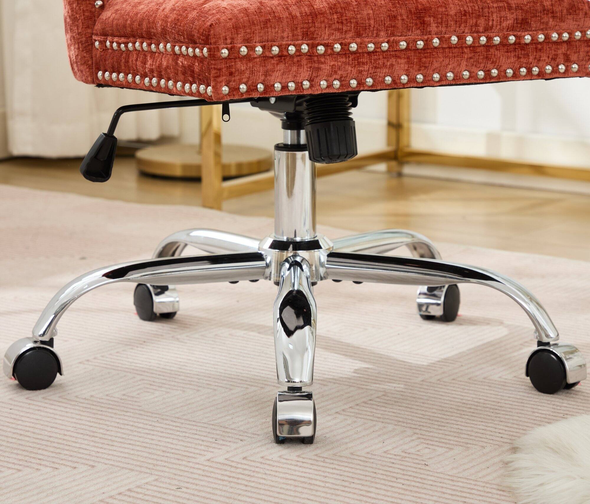 Alt View 5. Trinkets Crazed - Home Office Chair with Wheels & Silver Base,Chenille Fabric Makeup Vanity Chair with Tufted Back, Swivel Desk Chair - Orange.