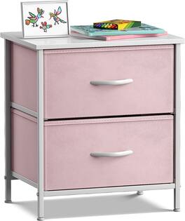 Sorbus - Nightstand with 2 Drawers - Steel Frame, Wood Top &Fabric Bins -Home, Bedroom, Office &College Dorm, Kids Bedside - Pink