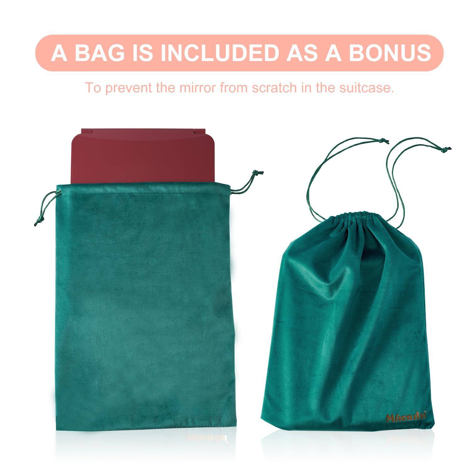 A BAG IS INCLUDED AS A BONUS

To prevent the mirror from scratch in the suitcase.