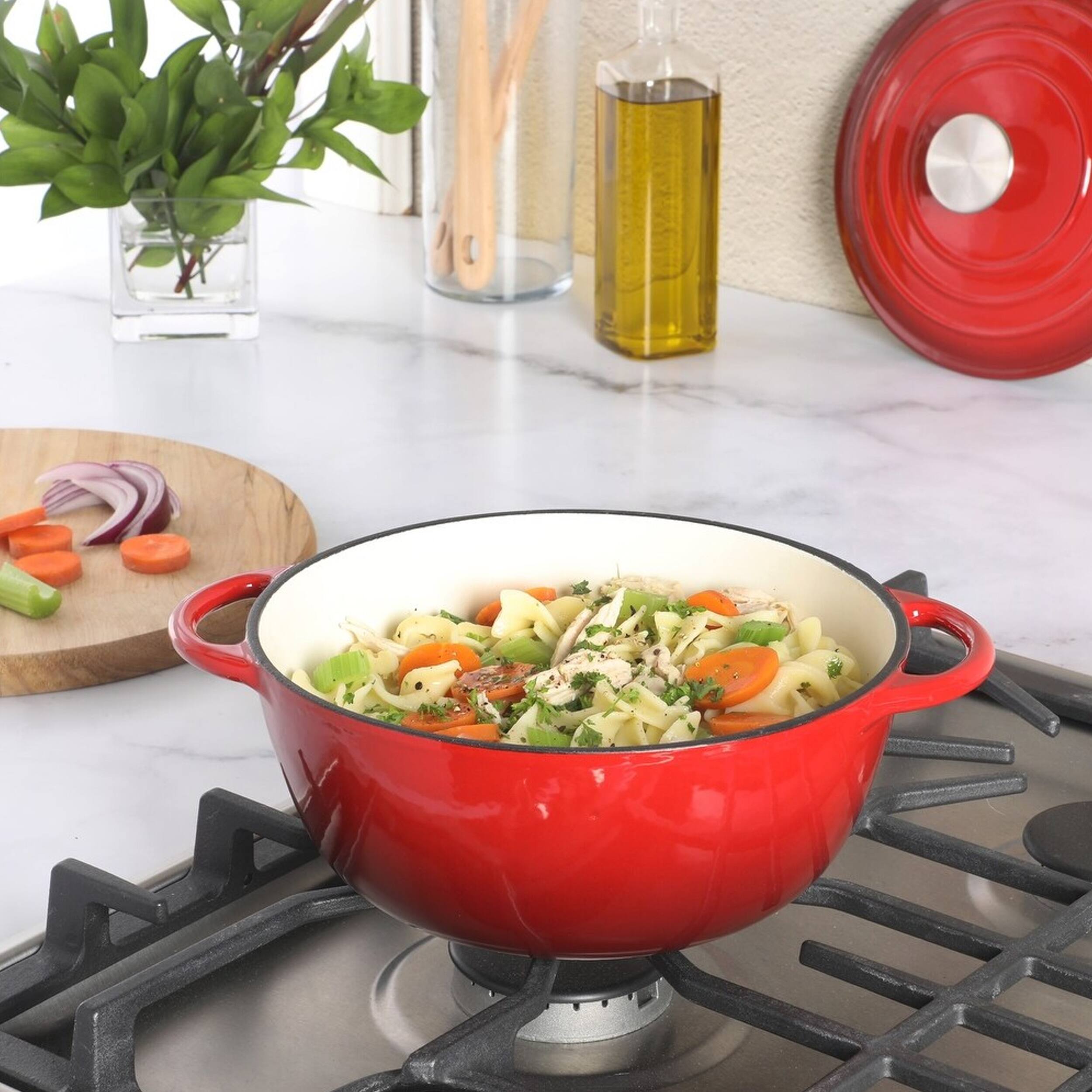 Alt View 5. Gibson - Gibson Home Addlestone 2.65 Quart Enameled Cast Iron Dutch Oven with Lid in Red - Red.