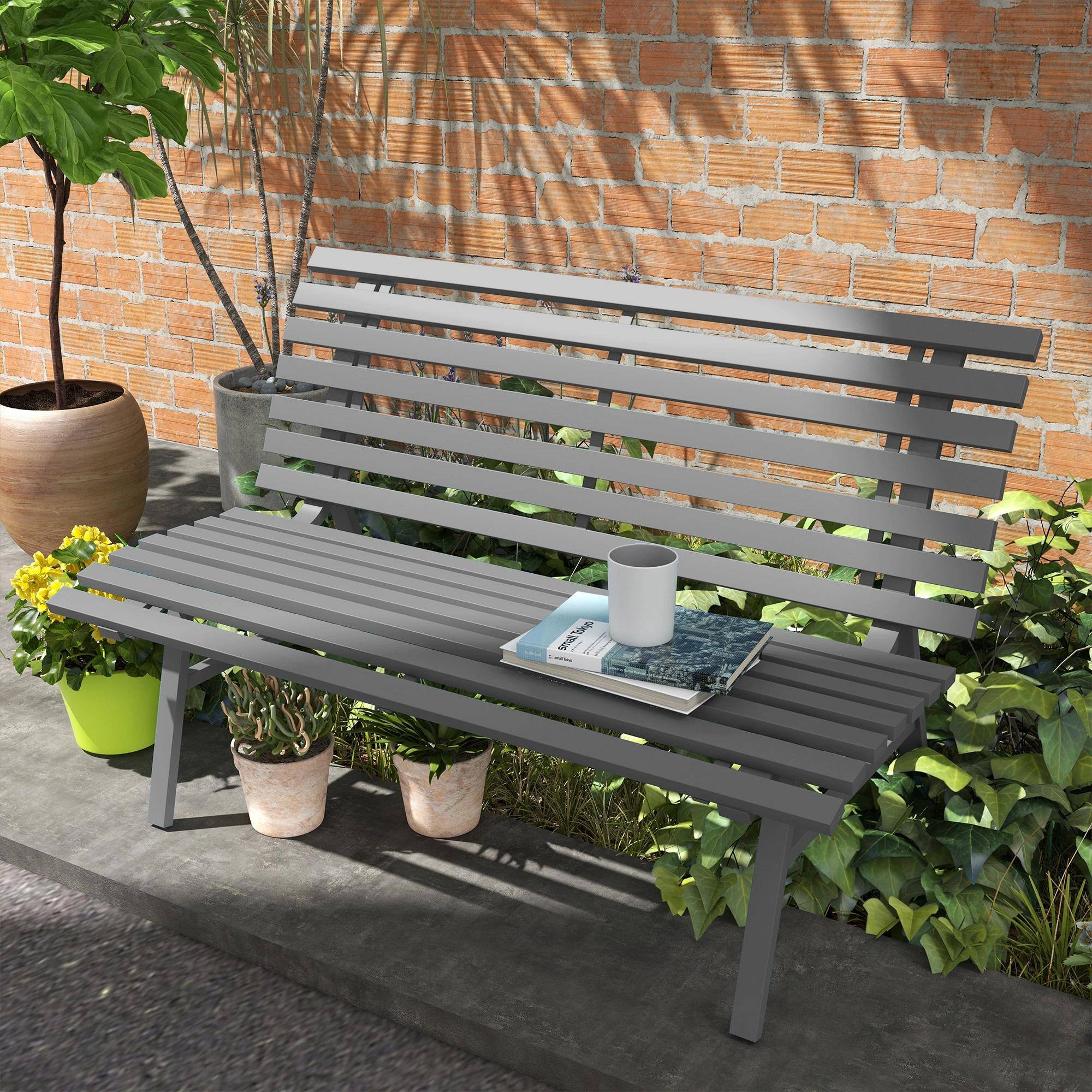 Alt View 7. Resenkos - Resenkos Aluminum Bench, Lightweight Slatted Seat, Outdoor Park Deck Bench,Perfect for Lawn,Gray - Gray.