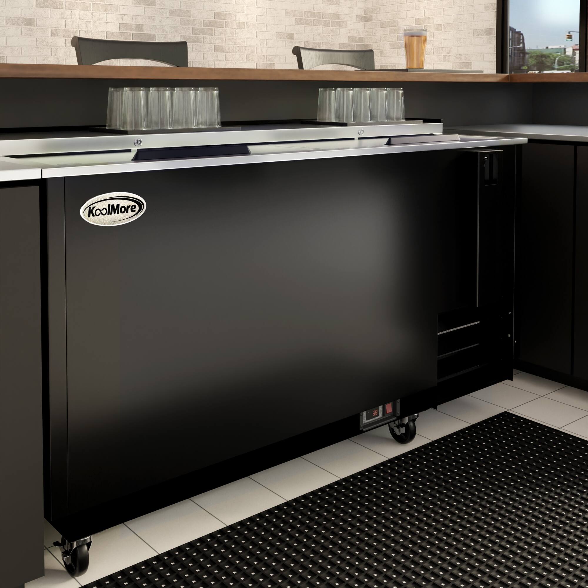 Alt View 1. Koolmore - 65 in. Commercial Bottle Cooler in Black with Built-In Opener, ETL Listed, 19 cu. ft. (KM-BOC65-BK) - Black painted steel.