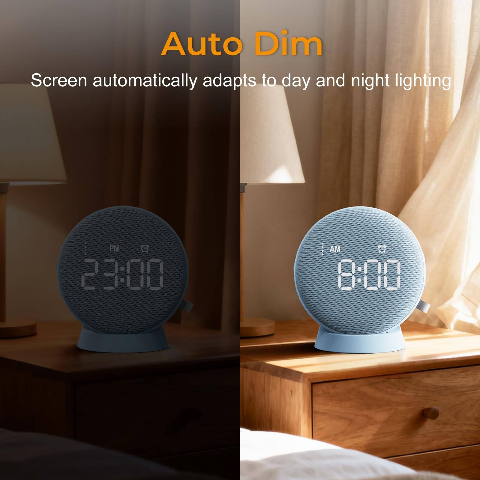 Auto Dim  
Screen automatically adapts to day and night lighting  
PM 23:00  
AM 8:00