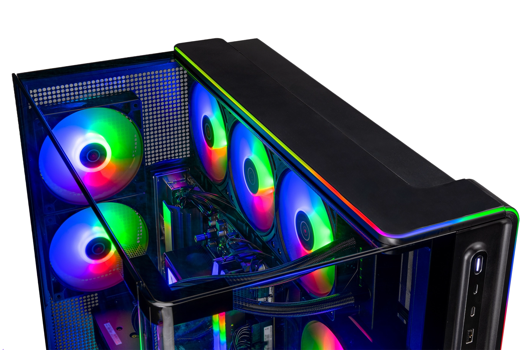 Left. Skytech Gaming - PRISM 5 Gaming PC - AMD Ryzen 9 9950X3D (2025) - NVIDIA GeForce RTX 5090 - 64GB DDR5 Memory - 4TB Storage - Black.