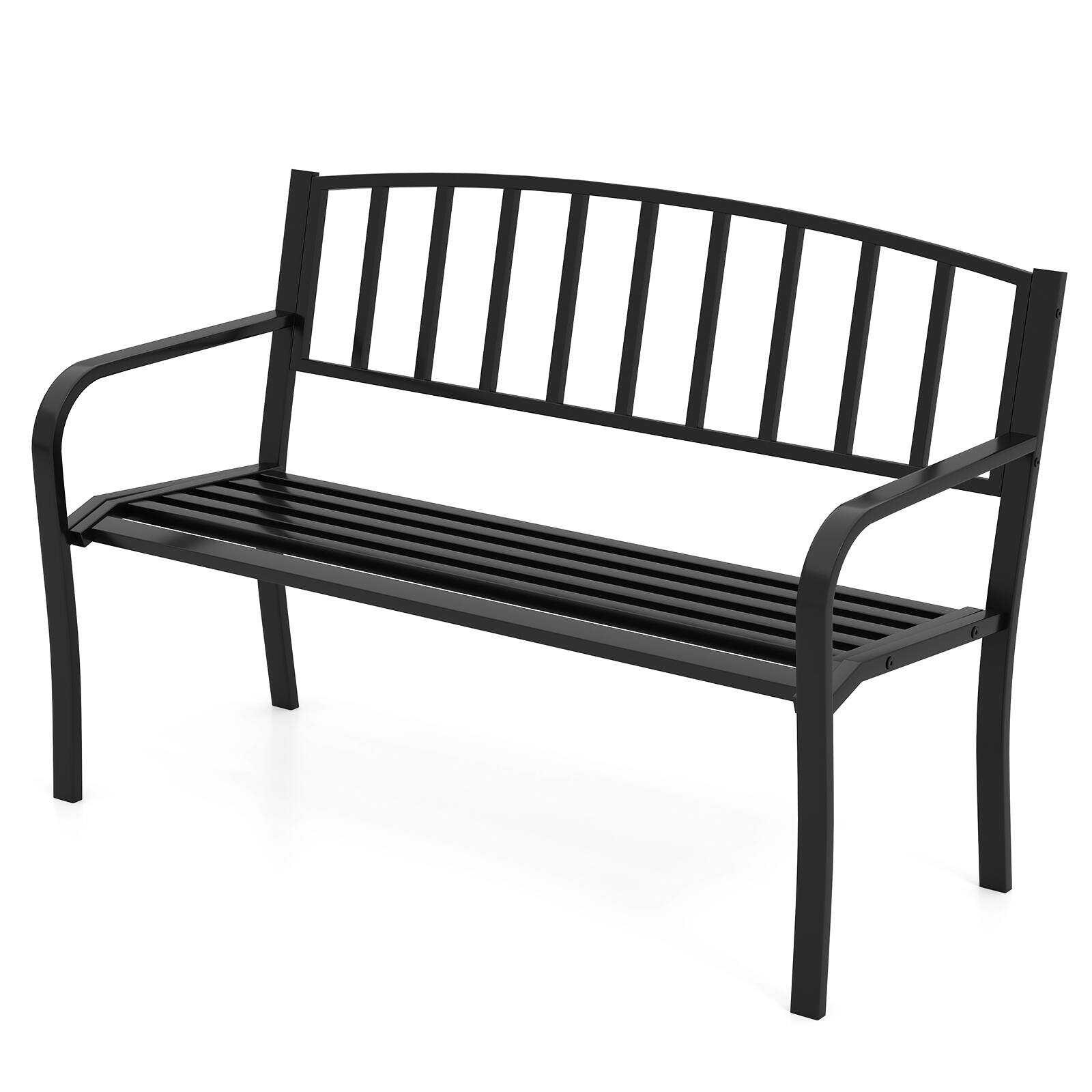 Alt View 8. Gymax - Gymax 50 Inches Garden Bench w/ Slatted Backrest & Curved Armrests for Porch - Black.