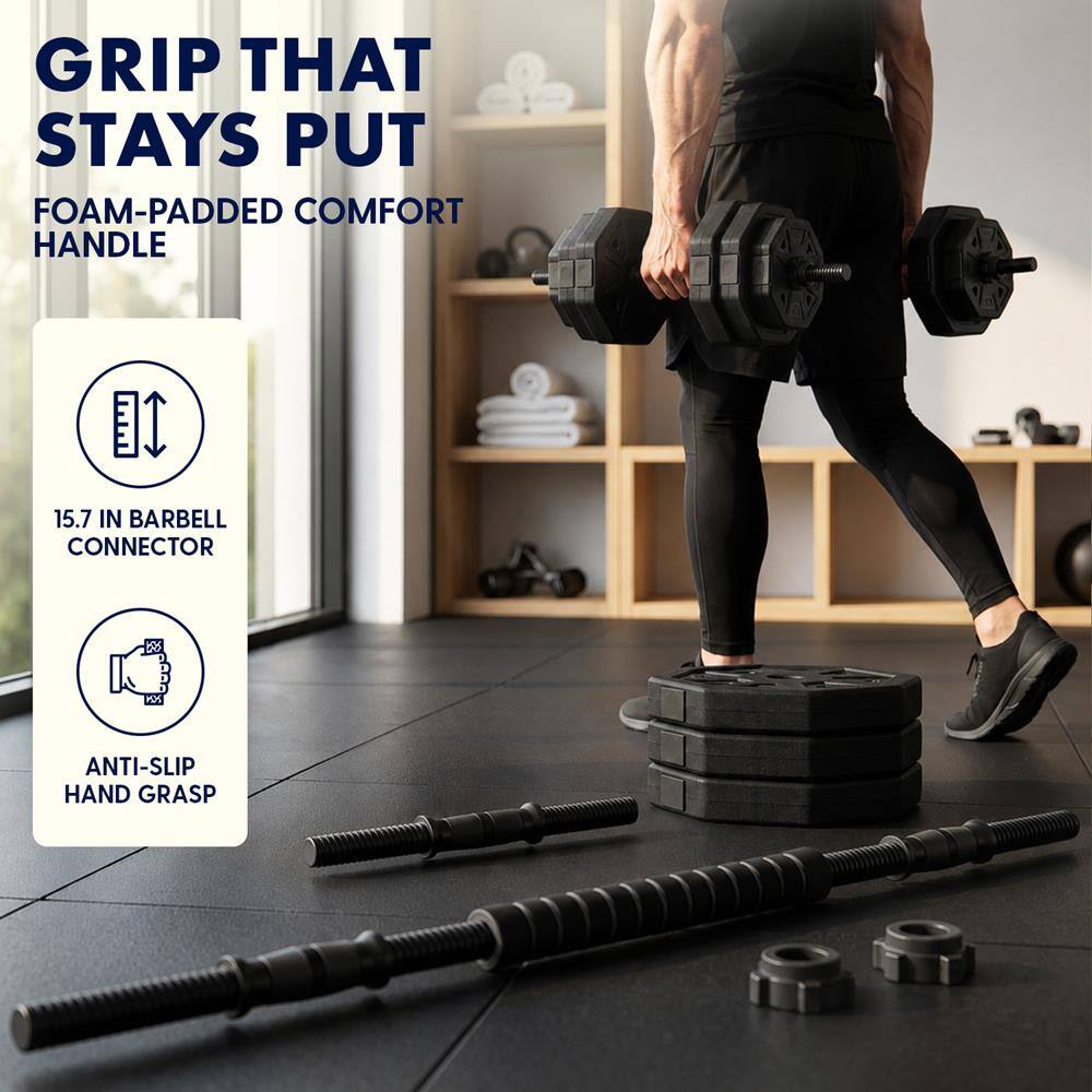 GRIP THAT STAYS PUT  
FOAM-PADDDED COMFORT HANDLE  
15.7 IN BARBELL CONNECTOR  
ANTI-SLIP HAND GRASP