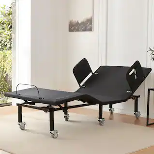 Renanim - Twin XL Adjustable Bed Frame with Bed Rails for Adults, Wireless Remote, Under-Bed Light, Brake Wheel Legs - Black