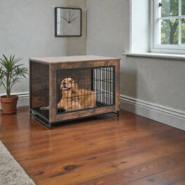 Hivvago - Pull-Out Tray Dog Crate Featuring Dual Lockable Doors - Medium