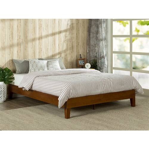 Angle. SlickBlue - Twin Wooden Platform Bed Frame, Low Profile with Cherry Finish - Multi.
