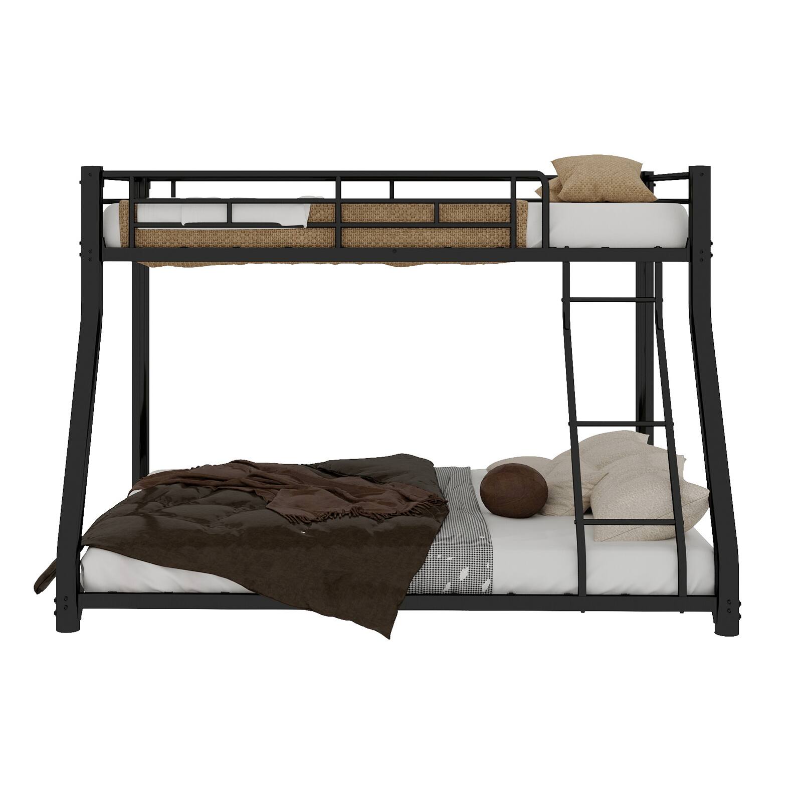Back. Loheer - Loheer Twin Over Full Metal Bunk Bed Heavy Duty Frame with LED Lights USB Ports Storage Headboard and Ladder Noise Free - Black.