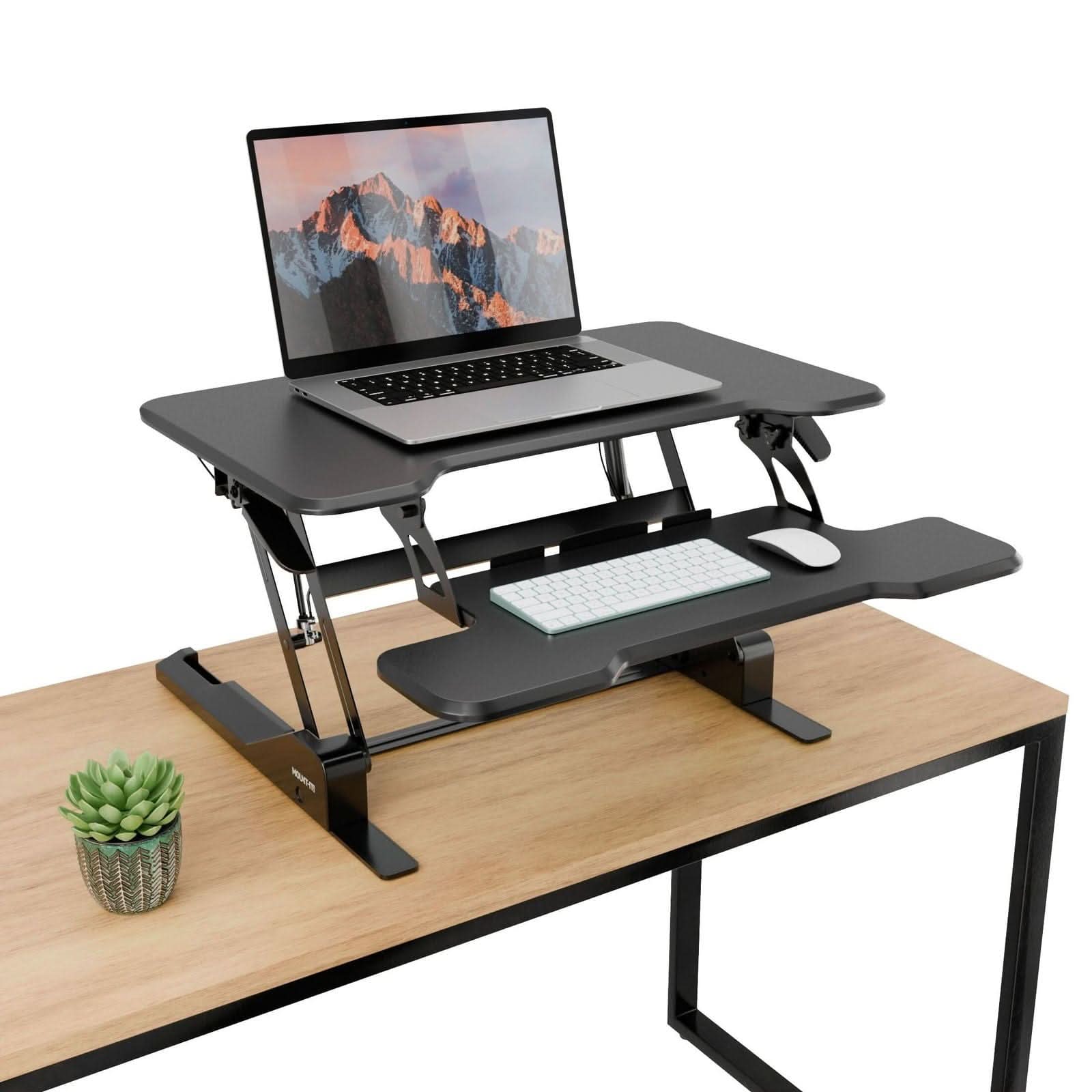 Alt View 5. Mount-It! - Compact Standing Desk Converter with 30″ Desktop and Height-Adjustable Sit-Stand Workstation, Black - Black.