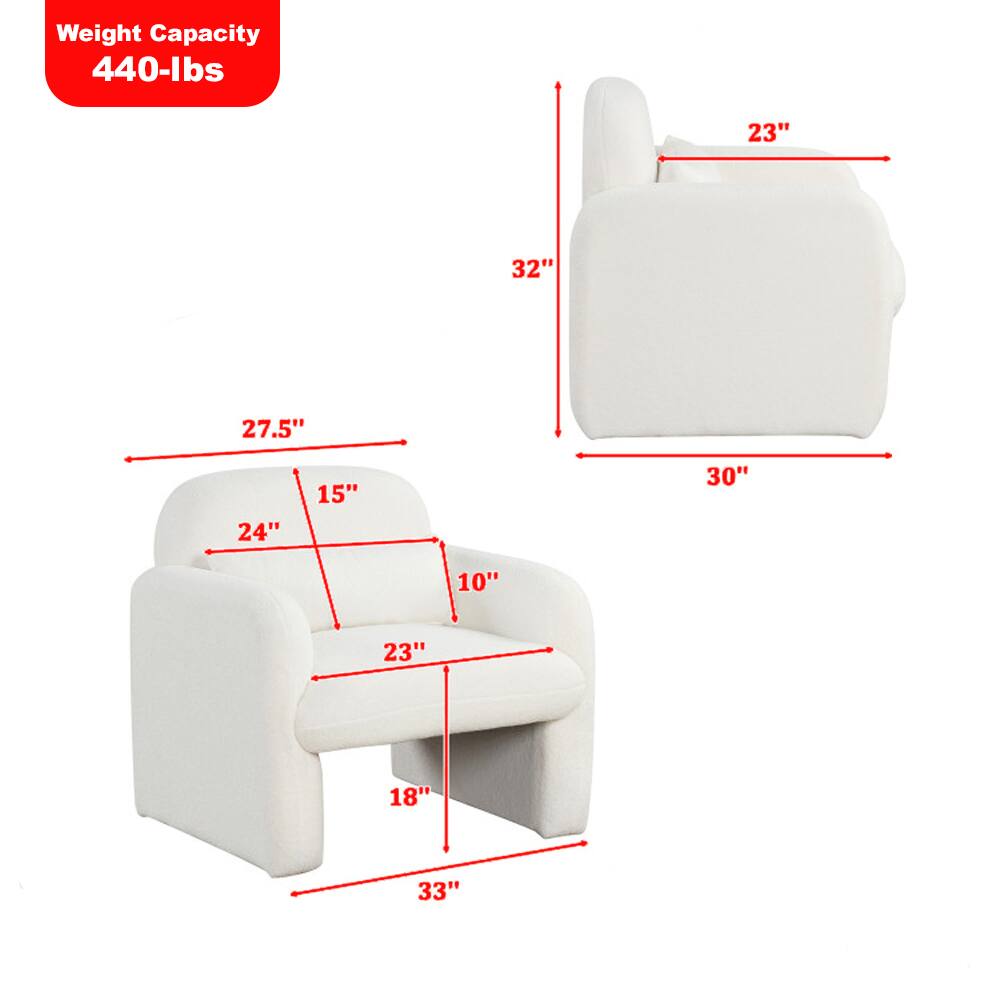 Weight Capacity: 440-lbs

Dimensions:
- Seat: 23" W x 18" D x 15" H
- Backrest: 27.5" W x 24" H
- Overall: 33" W x 32" D x 30" H