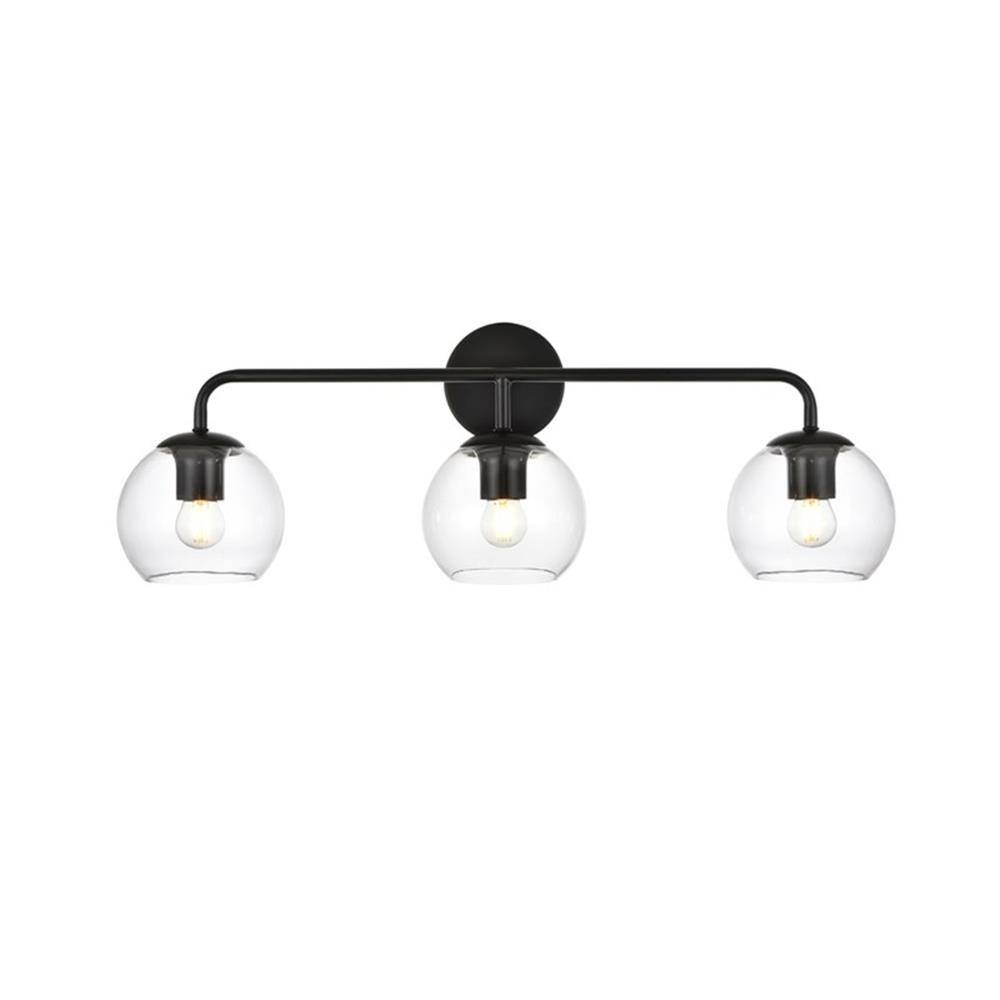 Front. Living District - Genesis 3-Light Iron and Glass Bath Sconce - Black.