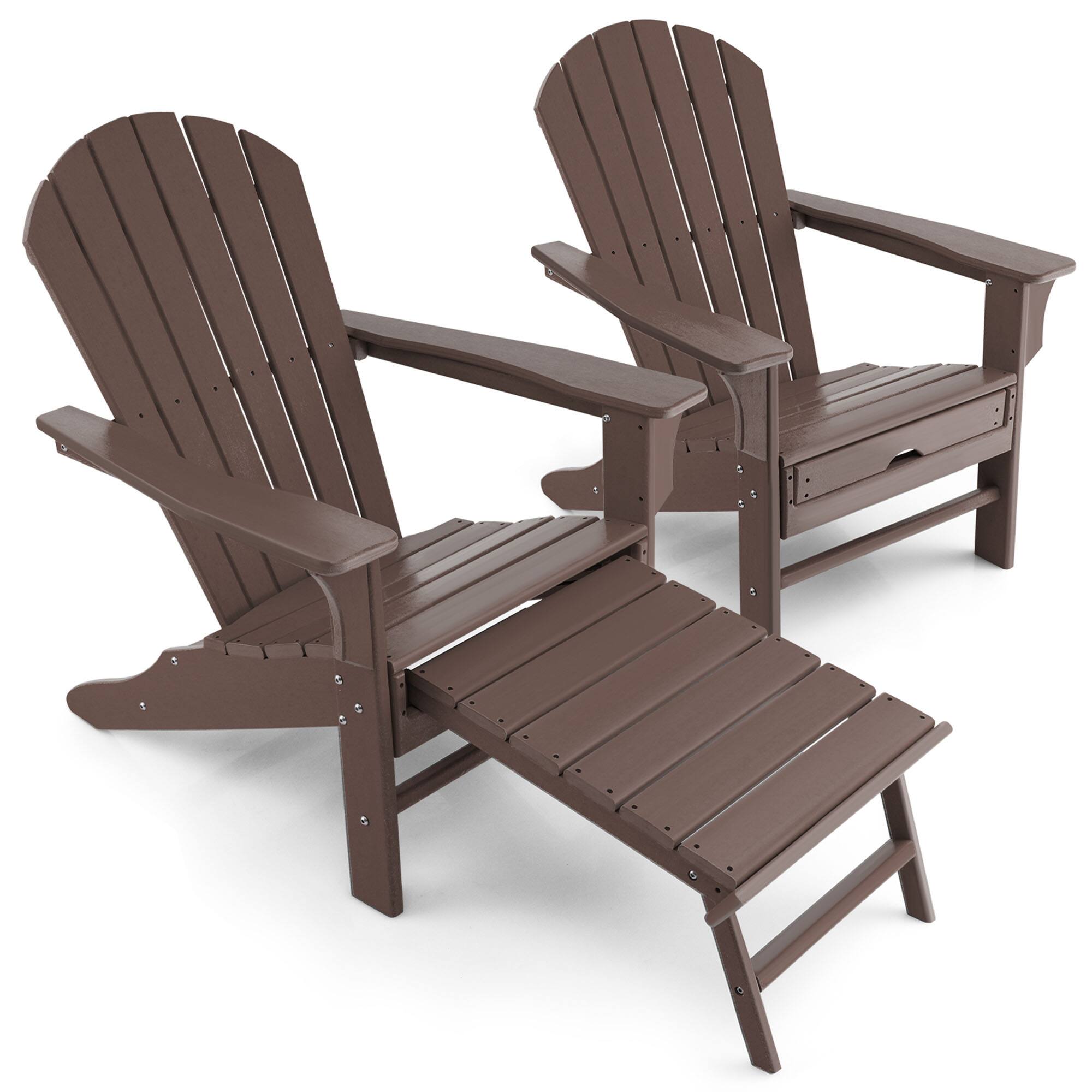 Alt View 6. Gymax - Gymax Patio Adirondack Chair HDPE Outdoor Lounge Chair w/ Retractable Ottoman Coffee - Coffee.